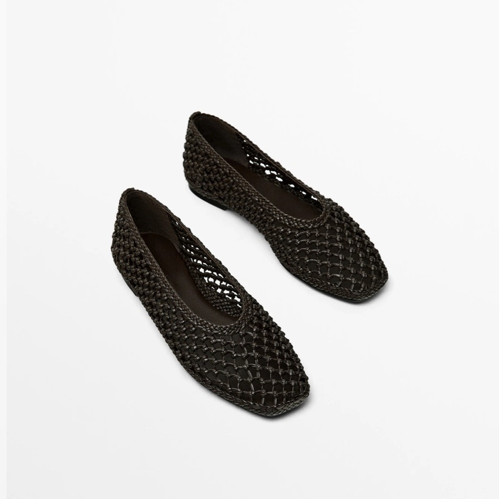 Massimo Dutti-BROWN BRAIDED LEATHER BALLET FLATS-Size37(Europe)6.5 US-BRAND NEW